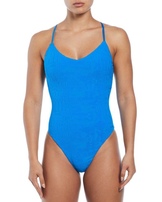 Nike Blue Retro Flow One-piece Swimsuit