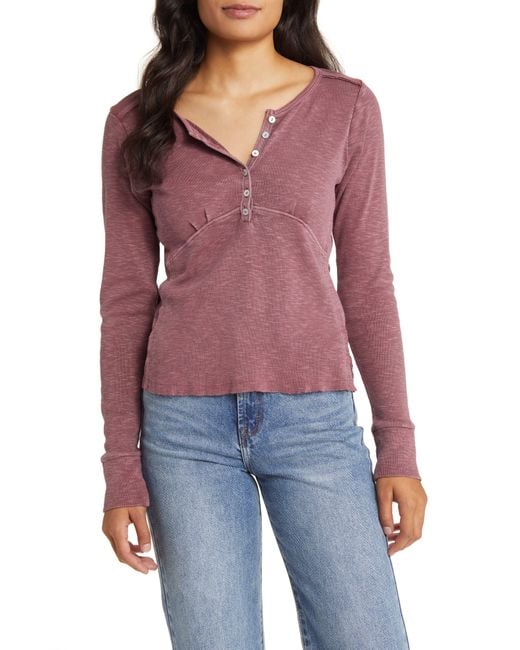 Lucky Brand Red Long Sleeve Cotton Henley