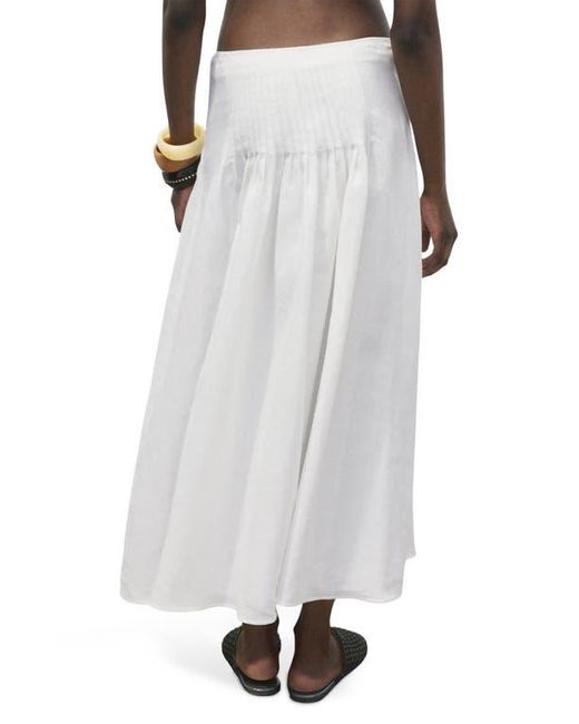 Mango White Pleated Ramie Midi Skirt