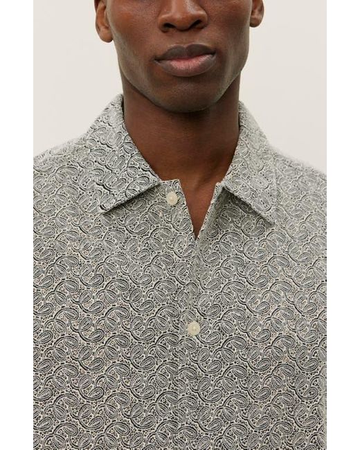 Les Deux Gray Hector Paisley Short Sleeve Cotton Button-Up Shirt for men