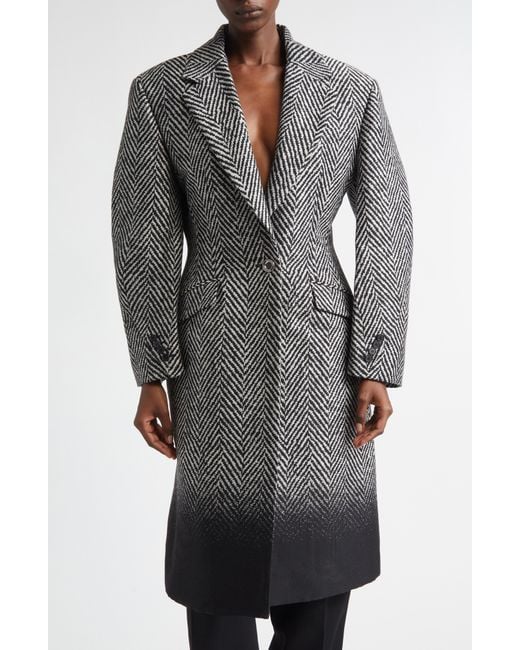 Givenchy Gray Dip Dye Wool Blend Herringbone Coat
