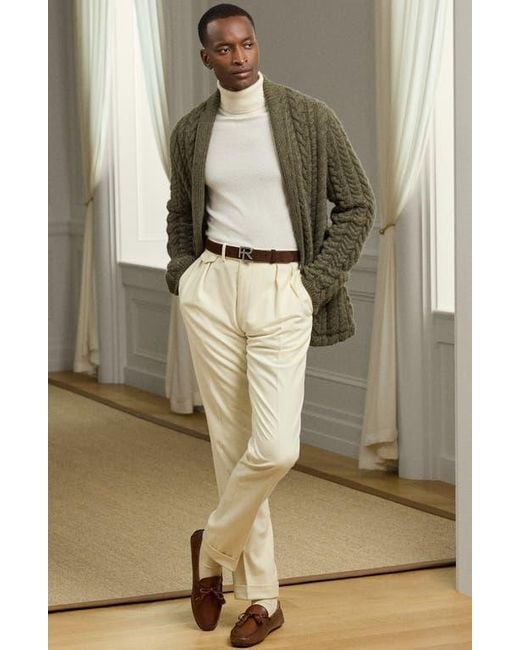 Ralph Lauren Natural Pleated Wool Flannel Trousers for men