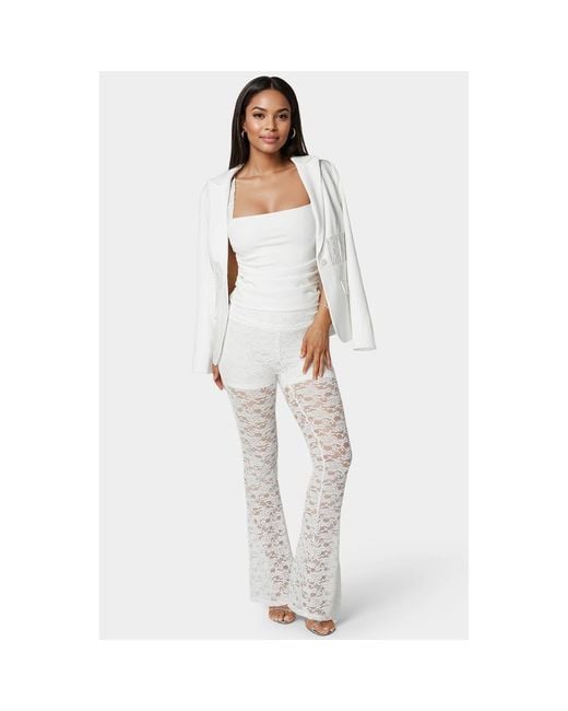 Bebe White Shirring Lace Sleeve Top