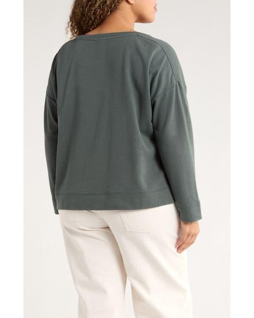 Eileen Fisher Gray Ballet Neck Boxy Organic Cotton Terry Top