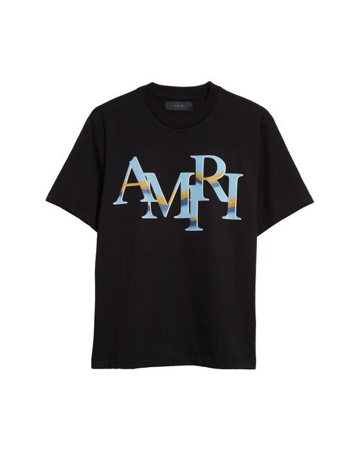 Amiri Black staggered Chrome Logo Cotton Graphic T-shirt for men