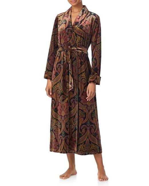 Ralph Lauren Brown Paisley Print Velvet Robe