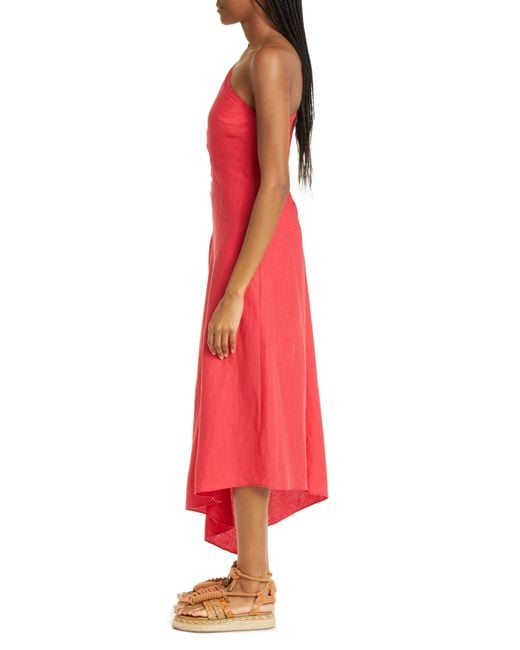 FARM Rio Cutout One-shoulder Bead-embellished Linen-blend Midi Dress in Red  | Lyst