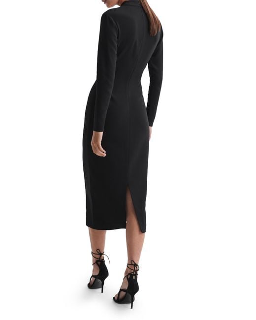 Reiss Black Millie Colorblock Long Sleeve Midi Dress