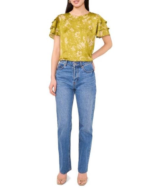 Vince Camuto Blue Tiered Ruffle Sleeve Top