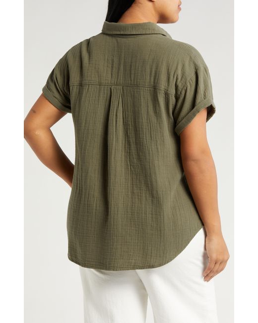 Caslon Green Caslon(r) Cotton Gauze Camp Shirt