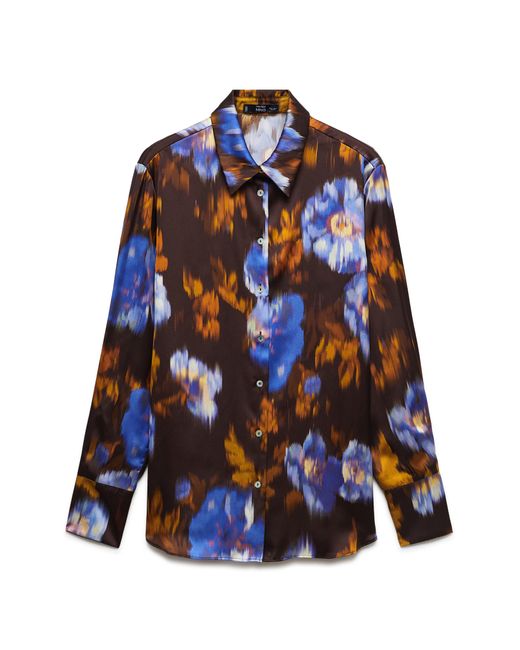 Mango Blue Print Satin Button-up Shirt