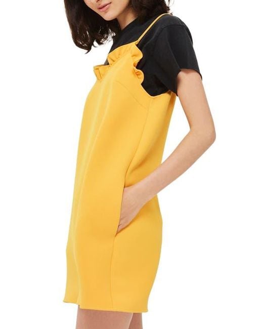 TOPSHOP Orange Ruffle Trim Shift Minidress