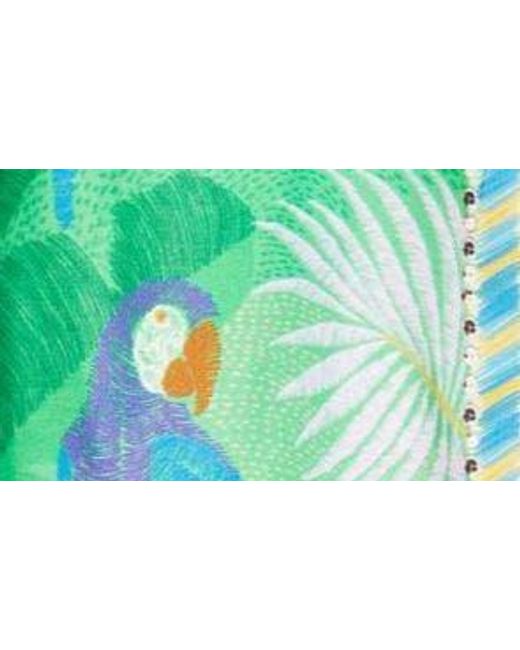 Farm Rio Green Macaw Scarf Print Button-up Shirt