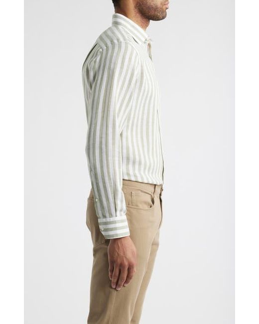 Scott Barber Natural Coastal Regular Fit Stripe Linen & Lyocell Button-Up Shirt for men