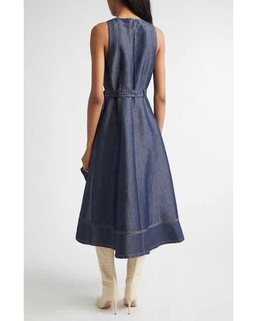 Cinq À Sept Blue Zelda Sleeveless Belted Cotton Blend Denim Dress
