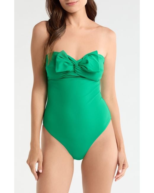 MILLY Green Solid Bow One-Piece Swimsuit