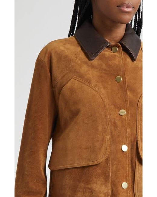Veronica Beard Brown Walters Crop Suede Barn Jacket