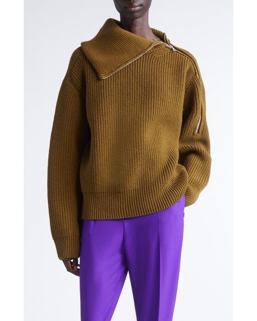 Dries Van Noten Green Talim Wool Half Zip Turtleneck Sweater