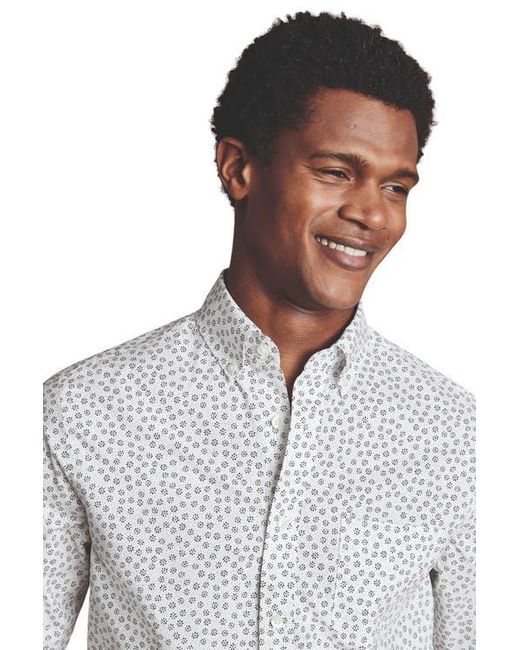Charles Tyrwhitt White Slim Fit Semi-Cutaway Collar Non-Iron Floral Geo Print Shirt for men