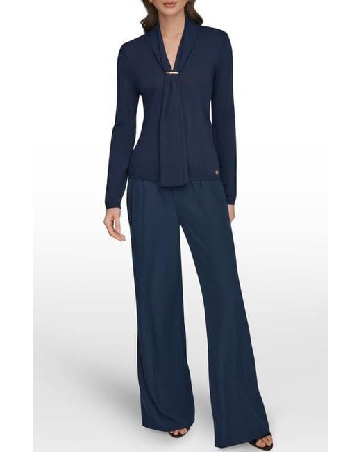 Donna Karan Blue Drape Neck Sweater