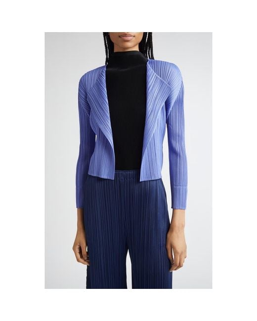 Pleats Please Issey Miyake Blue Monthly Colors March Pleated Open Front Cardigan