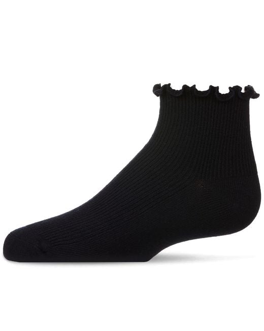 Memoi Black Ruffled Top Thin Ribbed Anklet Socks