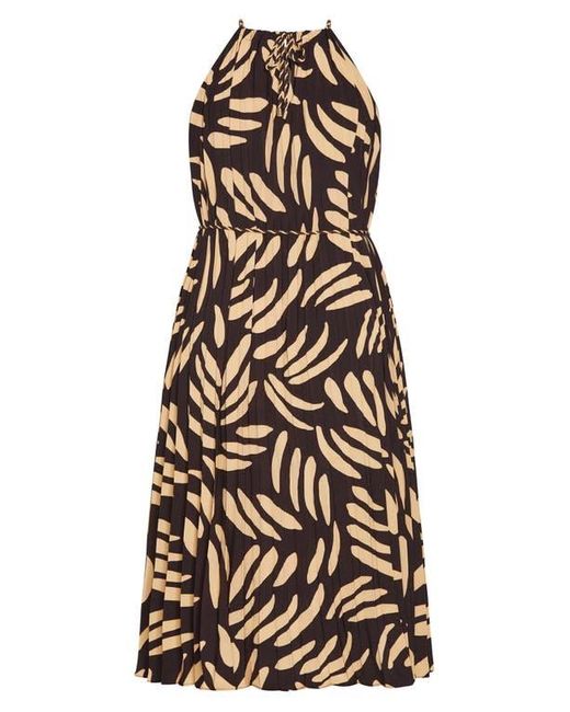 City Chic Brown Tatum Pleated Tie Waist Dress