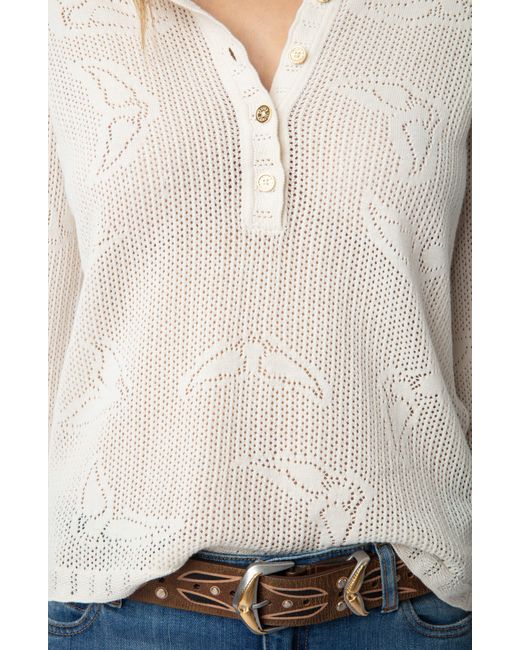 Zadig & Voltaire White Salmyr Wings Cotton Pointelle Henley Sweater