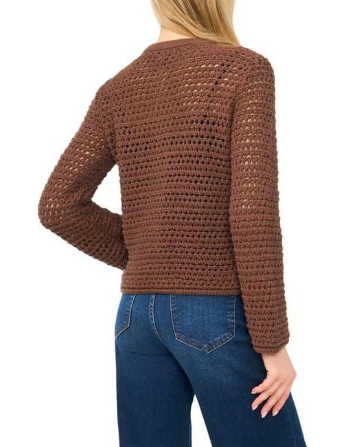 Halogen® Blue Open Stitch Button Front Cardigan