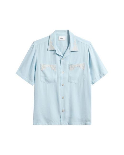 NN07 Blue Julio Embroidered Button-Up Shirt for men