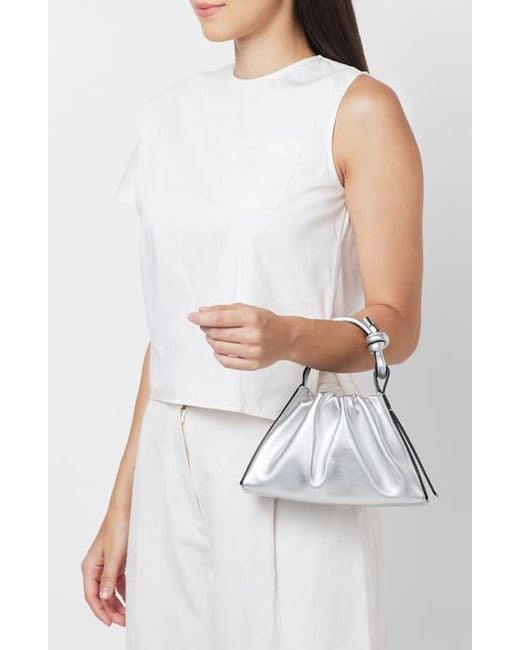 BEHNO Blue Mini Tina Ruched Metallic Leather Baguette Top Handle Bag