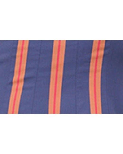 Staud Purple Wells Stripe Stretch Cotton Fit & Flare Midi Dress