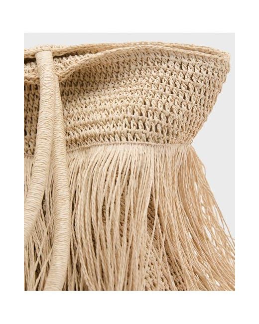 Mango Metallic Natural Fiber Shoulder Bag With Fringe