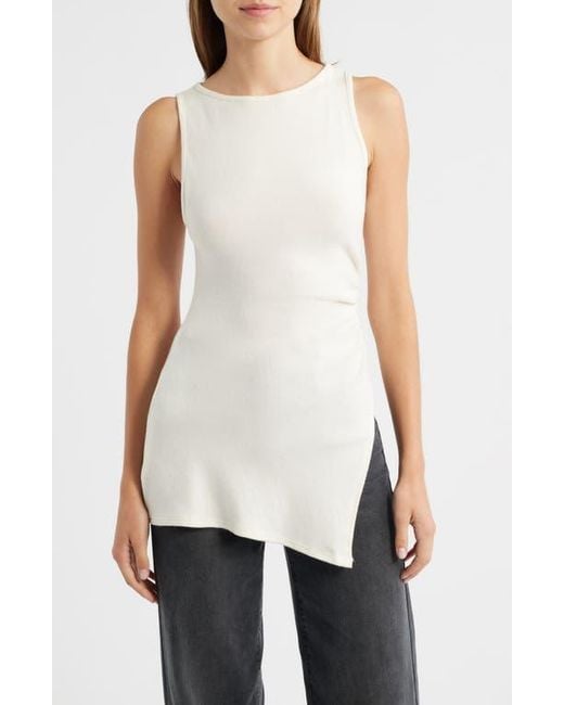 Reformation White Walker Side Ruched Knit Top
