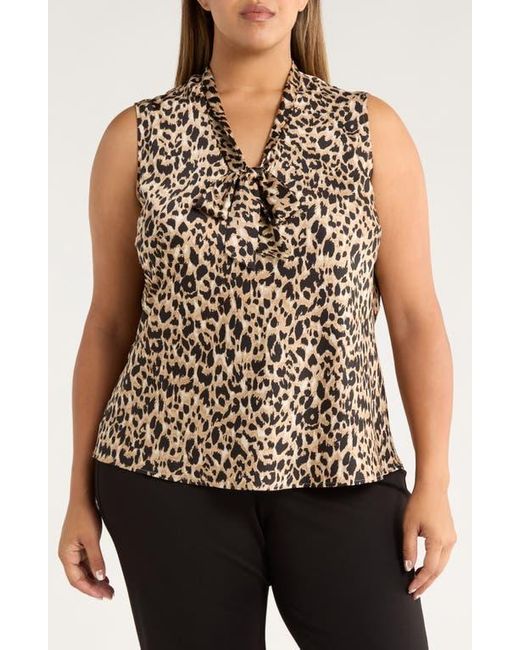 Kasper Multicolor Print Tie Neck Sleeveless Top