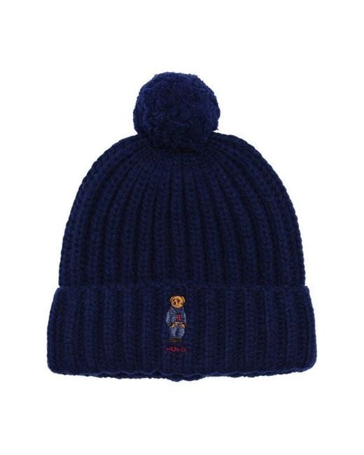 Polo Ralph Lauren Blue Denim Bear Pompom Beanie