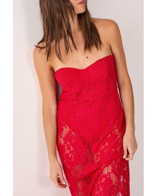 Nasty Gal Lace Bandeau Sheer Maxi Dress in Red | Lyst