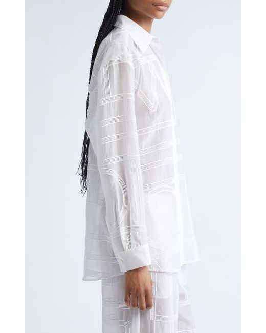 Totême  White Embroidered Organic Cotton & Silk Monogram Oversize Button-Up Shirt