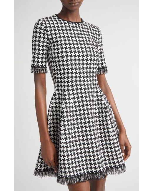 Alexander McQueen Black Houndstooth Check Fit & Flare Minidress