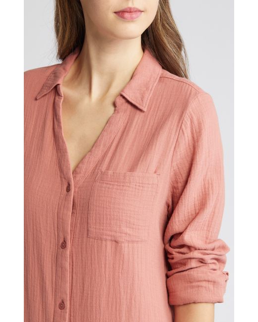 Caslon Multicolor Caslon(r) Cotton Gauze Long Sleeve Midi Shirtdress