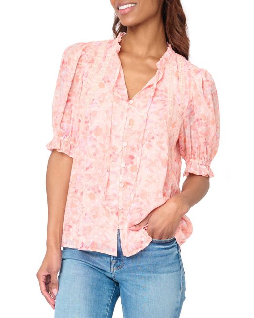Gibsonlook Red Floral Lace Trim Button-up Shirt