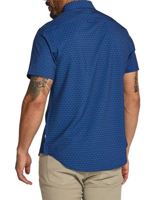 7 Diamonds Blue Layne Geo Print Short Sleeve Performance Button-Up Shirt for men