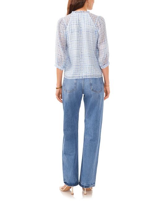 Vince Camuto Blue Balloon Sleeve Peasant Top