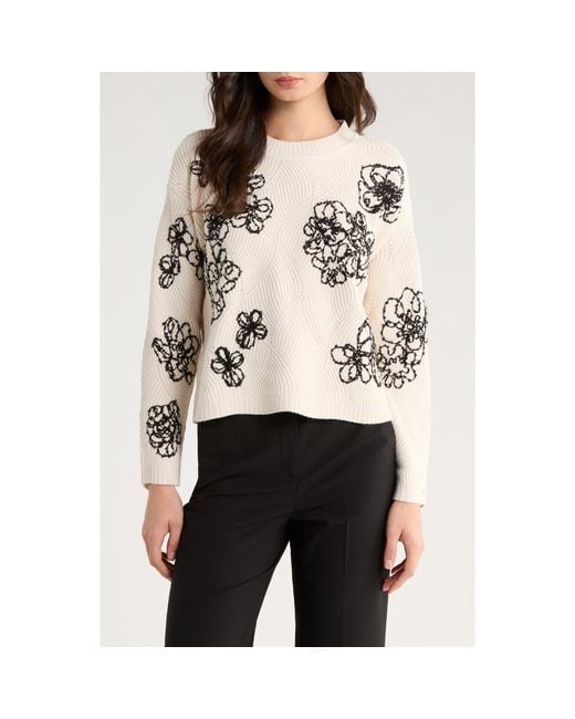 Vince Camuto Black Embroidered Crewneck Sweater