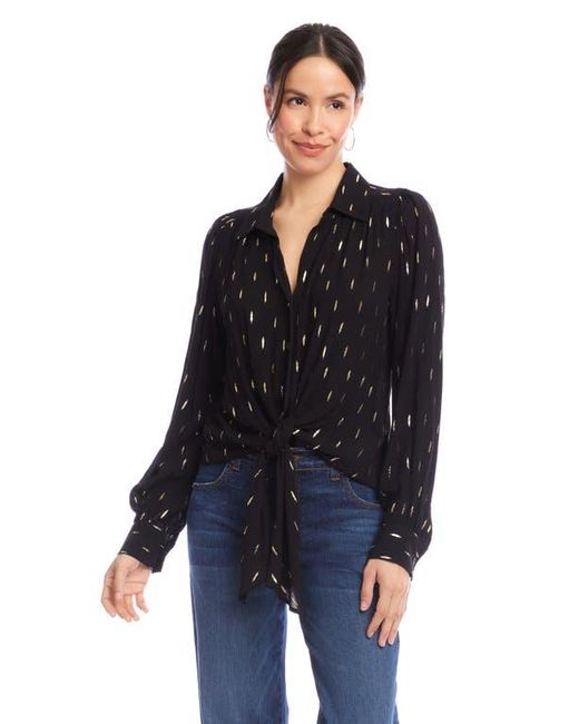 Karen Kane Black Metallic Tie Front Top