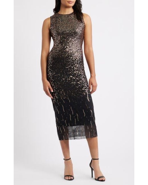 Anne Klein Sequin Sheath Midi Dress in Black | Lyst
