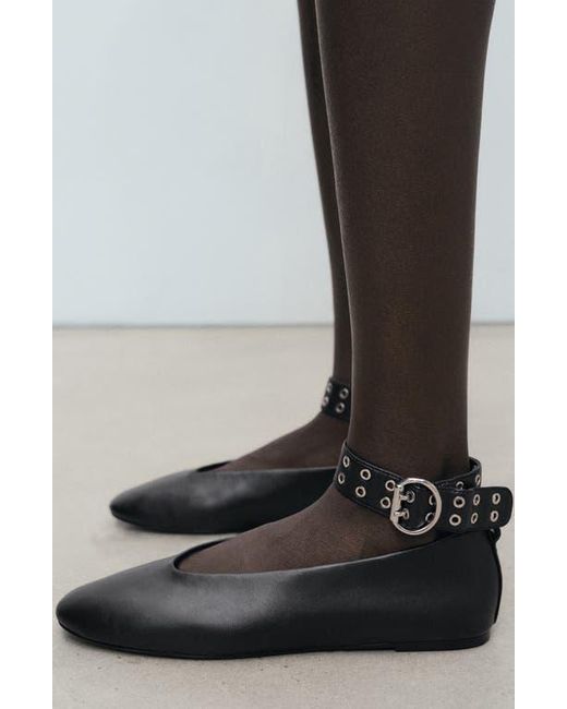 Mango Black Ankle Strap Ballet Flat
