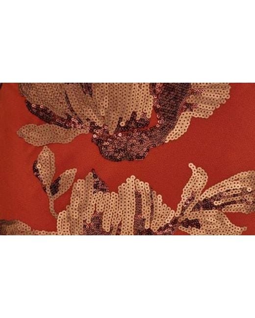 Donna Karan Orange Sequin Floral Body-Con Gown