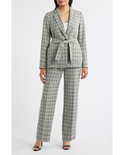 Anne Klein Gray Belted Plaid Blazer