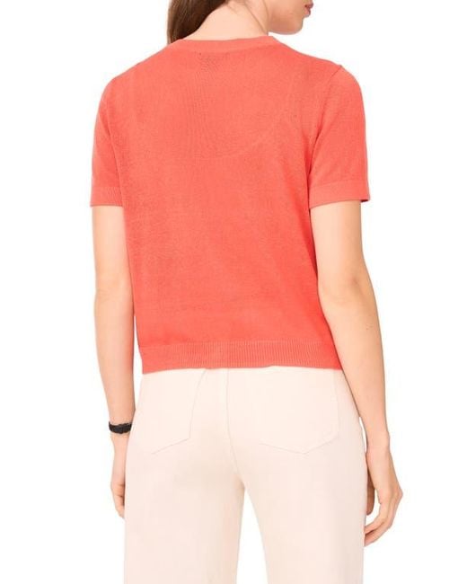 Halogen® Red Short Sleeve Button-Up Sweater